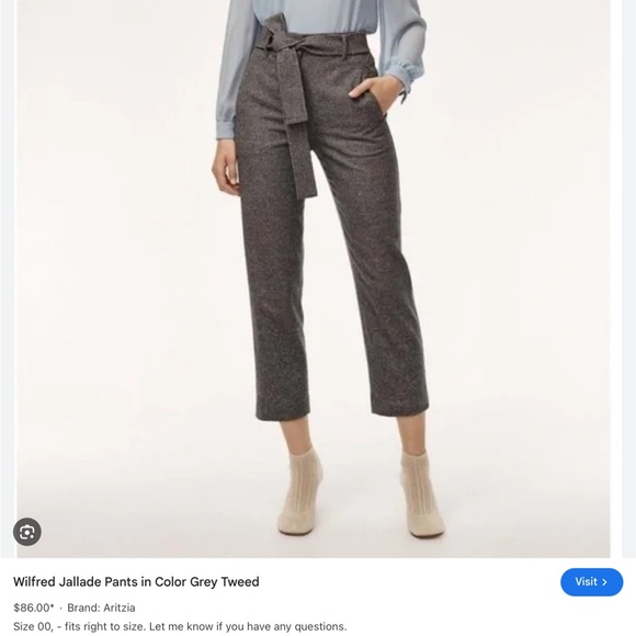 Wilfred Aritzia Jallade Pant Grey Tweed Belted Trouser Wool 10 - Picture 2 of 11